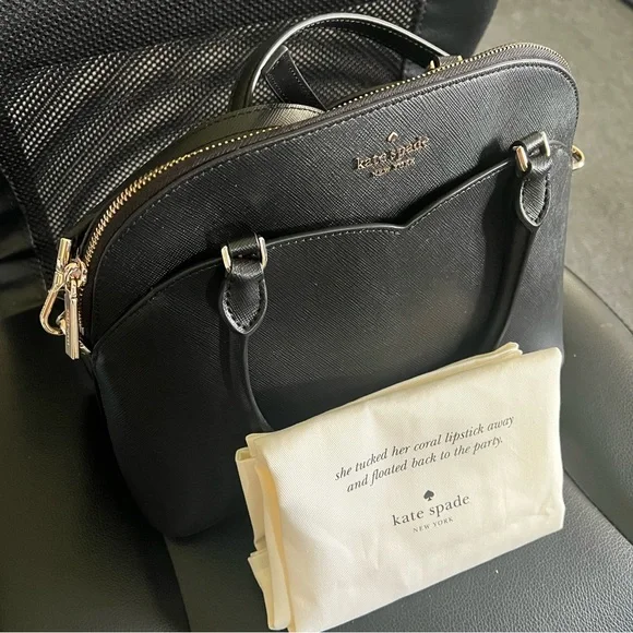 NWT Kate Spade Payton Medium Dome Satchel Bag Black with Crossbody & Dust Bag - Picture 9 of 16